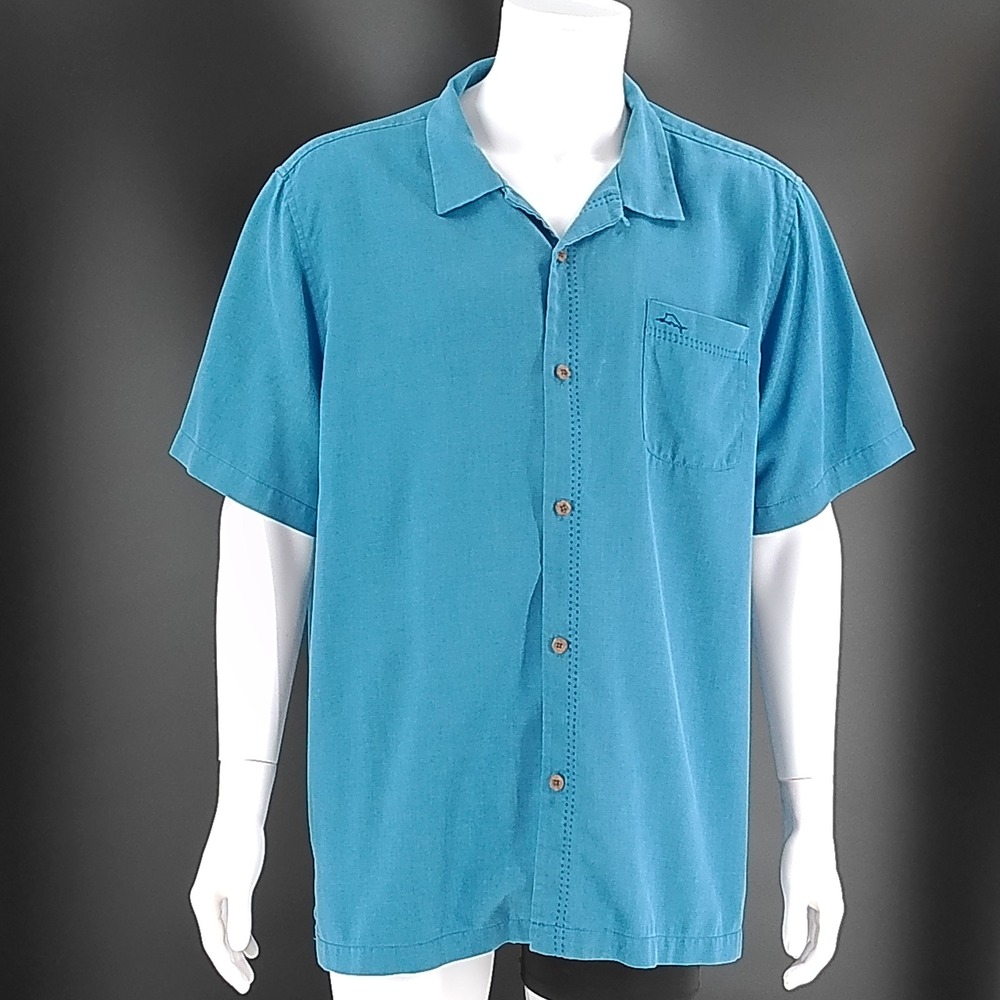 Tommy Bahama Island Zone Mens XXL Blue Silk Blend Short Sleeve Camp Shirt